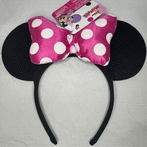 Minnie Mouse Disney Ears with Pink & White Polka Dot Bow